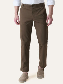 Perch - Brown Solid Slim Fit Chinos