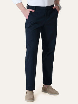 Perch - Navy Blue Solid Slim Fit Chinos
