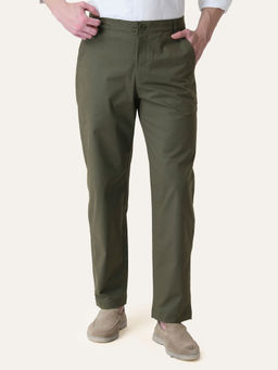 Perch - Olive Green Solid Slim Fit Chinos