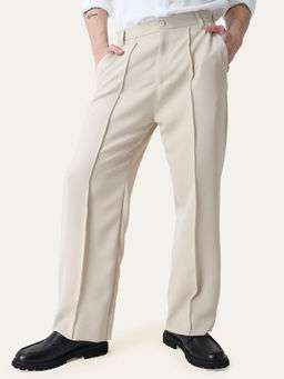 Perch - Cream Solid Pintuck Korean Pant