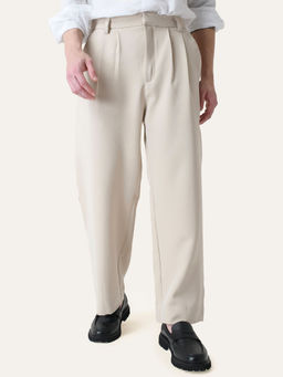 Perch - Cream Solid Pleated Korean Pant