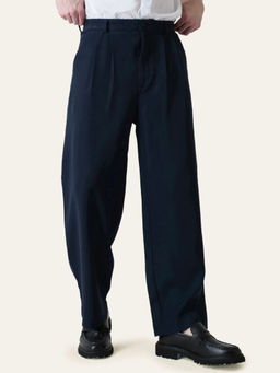 Perch - Navy Blue Solid Pleated Korean Pant