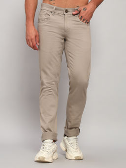 Cantabil - Men Solid Off White Non Pleated Regular Fit Mid Rise Casual Trousers