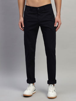 Cantabil - Men Navy Blue Solid Regular Fit Casual Trouser