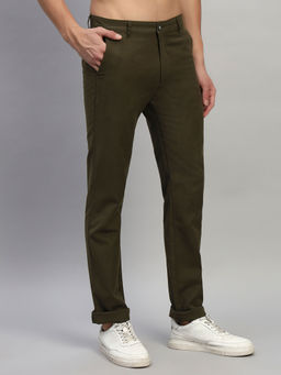 Cantabil - Men Olive Solid Regular Fit Casual Trouser
