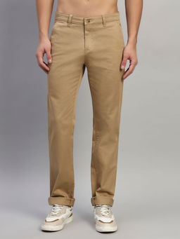 Cantabil - Men Khaki Solid Regular Fit Casual Trouser