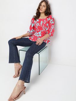 VERO MODA - Women Printed Casual Pink Balloon Sleeve Top