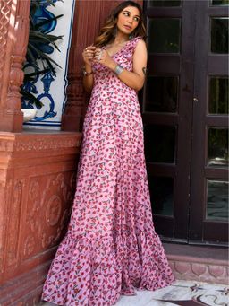 Lavanya The Label - Peach And Pink Floral Dress