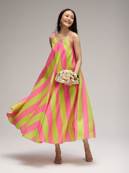 Gajra Gang - Lime Linen Chevron Maxi Dress Blushed Affair