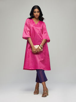 Gajra Gang - Pink Poly Silk Foil Printed Kurta La Dolce Vita