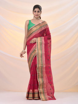 Arhi - Fuchsia Pure Cotton Tant Saree With Woven Designs Without Blouse