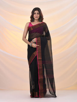 Arhi - Black Pure Cotton Tant Saree With Woven Designs Without Blouse