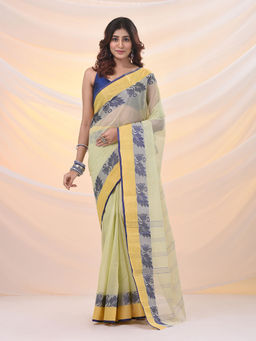 Arhi - Lemon Yellow Pure Cotton Tant Saree With Woven Designs Without Blouse