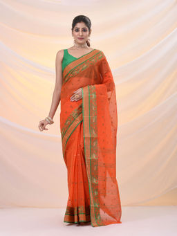 Arhi - Orange Pure Cotton Tant Saree With Woven Designs Without Blouse