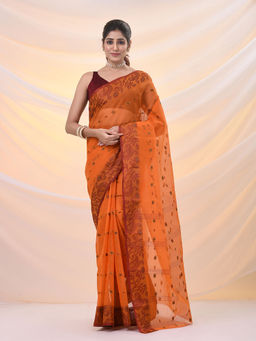 Arhi - Orange Pure Cotton Tant Saree With Woven Designs Without Blouse