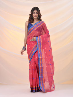 Arhi - Punch Pink Pure Cotton Tant Saree With Woven Designs Without Blouse
