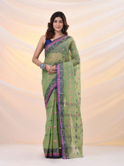 Arhi - Pistachio Green Pure Cotton Tant Saree With Woven Designs Without Blouse