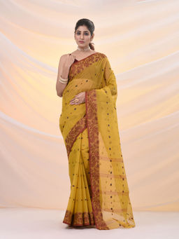 Arhi - Mustard Pure Cotton Tant Saree With Woven Designs Without Blouse