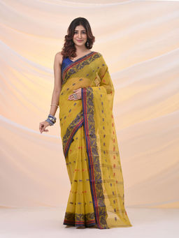 Arhi - Mustard Pure Cotton Tant Saree With Woven Designs Without Blouse
