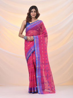 Arhi - Pink Pure Cotton Tant Saree With Woven Designs Without Blouse
