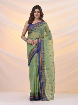 Arhi - Pistachio Green Pure Cotton Tant Saree With Woven Designs Without Blouse