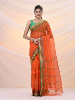 Arhi - Orange Pure Cotton Tant Saree With Woven Designs Without Blouse