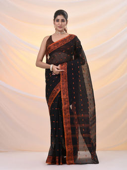 Arhi - Black Pure Cotton Tant Saree With Woven Designs Without Blouse
