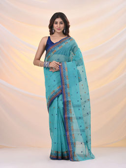 Arhi - Sea Green Pure Cotton Tant Saree With Woven Designs Without Blouse