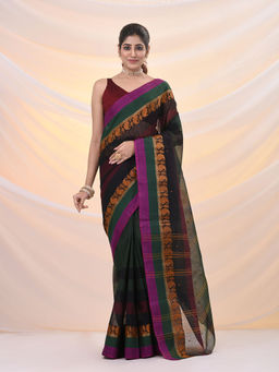 Arhi - Forest Green Pure Cotton Tant Saree With Woven Designs Without Blouse