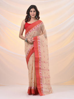 Arhi - Beige Pure Cotton Tant Saree With Woven Designs Without Blouse