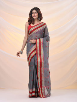 Arhi - Grey Pure Cotton Tant Saree With Woven Designs Without Blouse