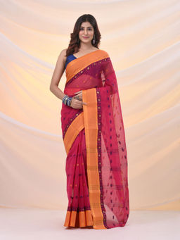 Arhi - Fuchsia Pure Cotton Tant Saree With Woven Designs Without Blouse