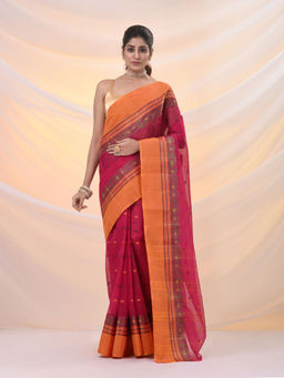Arhi - Fuchsia Pure Cotton Tant Saree With Woven Designs Without Blouse
