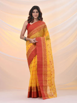 Arhi - Yellow Pure Cotton Tant Saree With Woven Designs Without Blouse