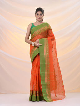 Arhi - Orange Pure Cotton Tant Saree With Woven Designs Without Blouse