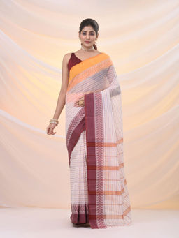 Arhi - White Pure Cotton Tant Saree With Woven Designs Without Blouse