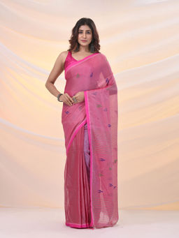 Arhi - Pink Tissue Cotton Handspun Soft Stripes Pallu Saree with Unstitched Blouse