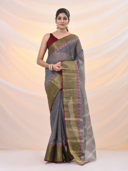 Arhi - Grey Pure Cotton Tant Saree With Woven Designs Without Blouse