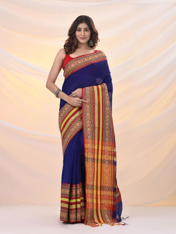 Arhi - Blue Cotton Silk Soft Nakshi Borders Saree with Unstitched Blouse