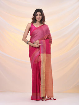 Arhi - Pink Tissue Soft Zari Borders Saree with Unstitched Blouse