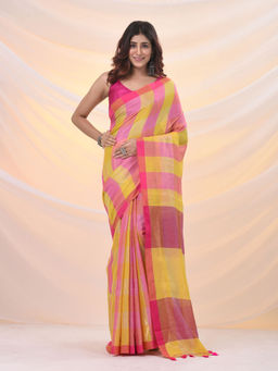 Arhi - Multicolor Tissue Colorblocked Soft Saree with Unstitched Blouse