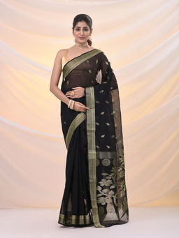 Arhi - Black Silk Cotton Jamdani Saree With Woven Designs Without Blouse