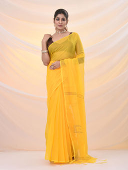 Arhi - Yellow Cotton Blend Sequin Work Saree with Unstitched Blouse