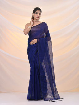 Arhi - Blue Cotton Blend Sequin Work Saree with Unstitched Blouse
