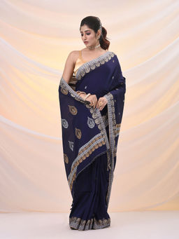 Arhi - Navy Blue Cotton Soft Woven Designs Saree with Unstitched Blouse