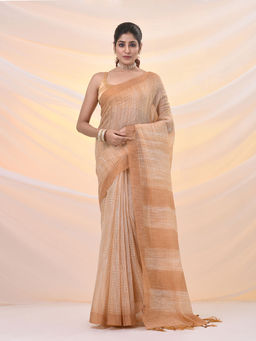Arhi - Beige Cotton Soft Shibori Print Saree with Unstitched Blouse