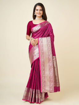 Elora - Soft Silk Small Butti Zari Weaving Border Banarasi Pink Saree with Unstitched Blouse