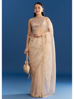 KALKI FASHION - Beige Organza Tissue Cutdana Detailing Saree with Unstitched Blouse