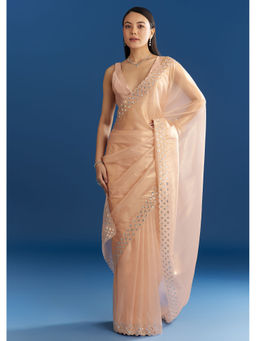 KALKI FASHION - Peach Organza Tissue Cutdana Embellished Border Saree with Unstitched Blouse