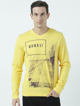 Huetrap - Mens Yellow Full Sleeves V Neck T-shirt
